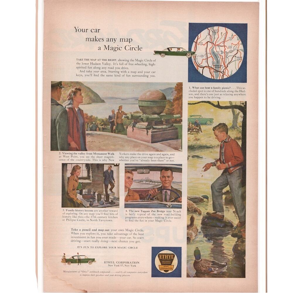 Ethyl Magazine Advertisement 1959 Vintage Gasoline Road Trip New York Petroliana